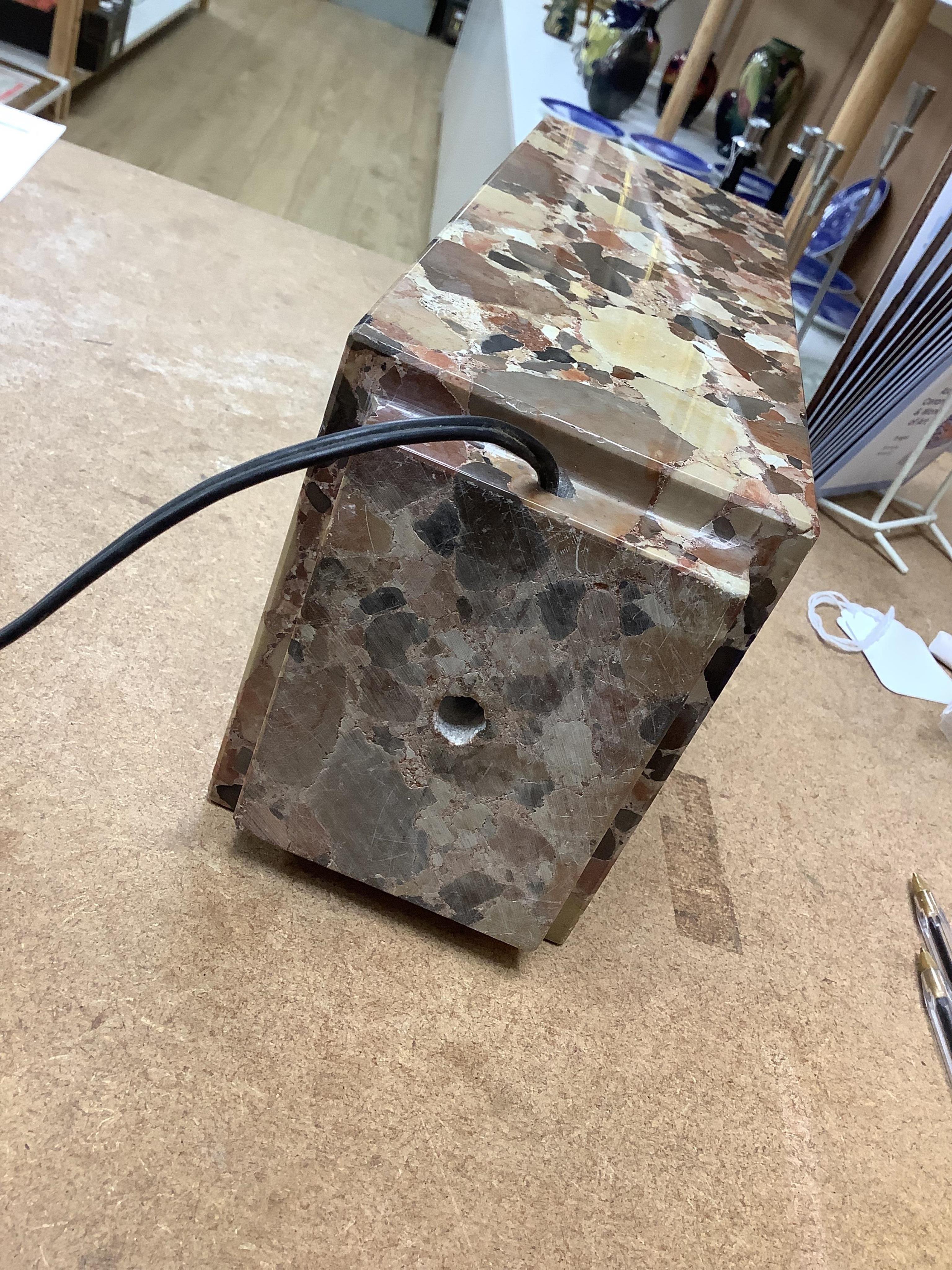 An Art Deco rectangular marble lamp with stepped base, 42cm high including the fitting